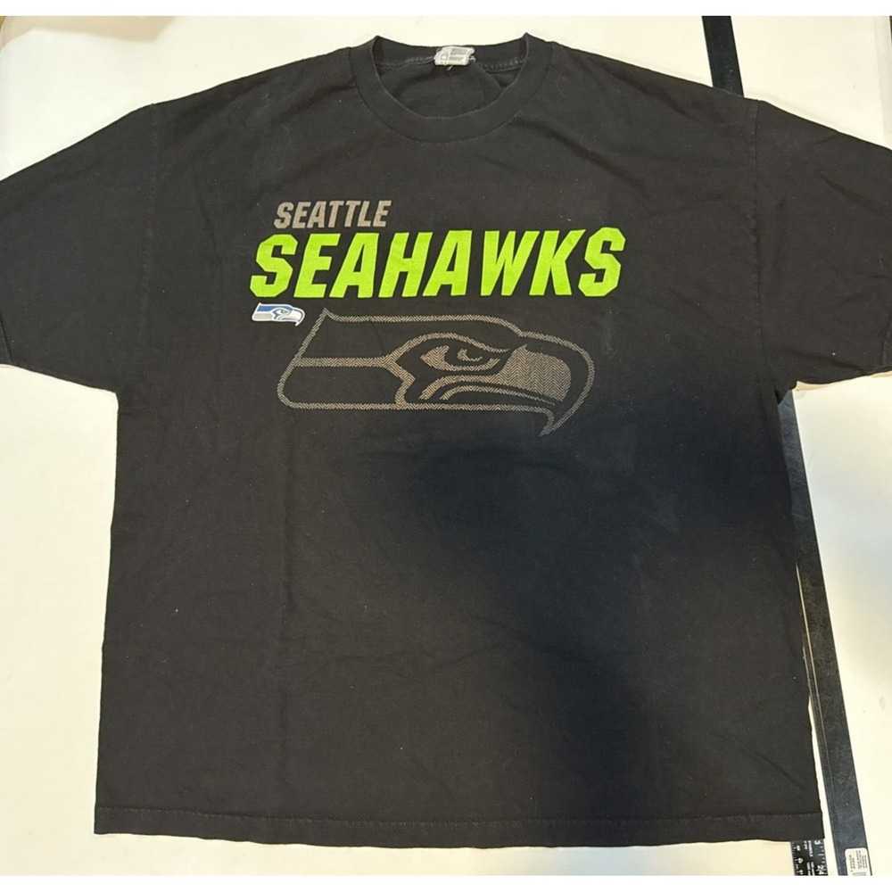 NFL Seattle Seahawks Black T-Shirt With Neon Green Logo - Size 2XL